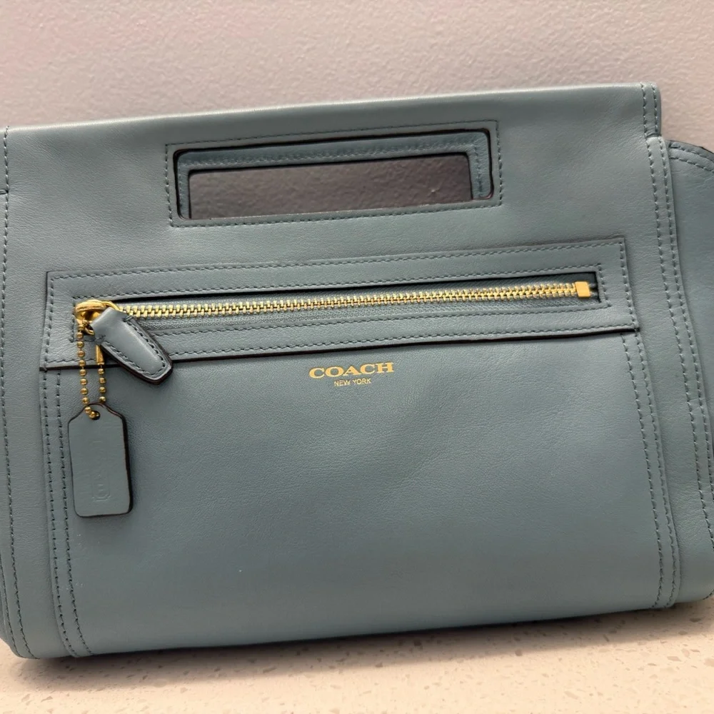 Coach Blue Leather Zip-Front Handbag